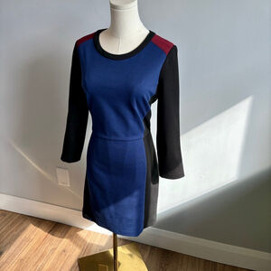 Club Monaco Women’s Colour Block 3/4 Sleeve Sheath Dress Blue Black Maroon, S 10